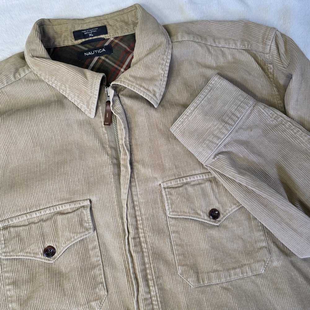 Nautica Sport Corduroy Men's XL Zip Up Tan Chore Shacket Barn Casual FLAW